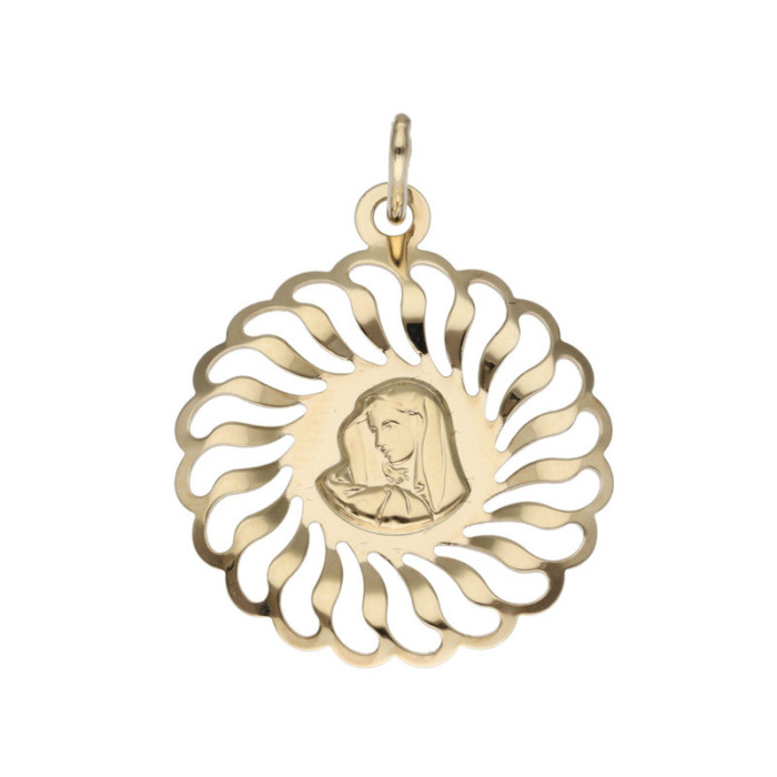 Złoty medalik 585 Chrzest Maryja w ozdobnym kole