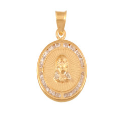 Złoty medalik 585 Okrągły z Jezusem cyrkonie Chrzest 1,30g