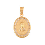 Złoty medalik 585 Okrągły z Jezusem cyrkonie Chrzest 1,30g
