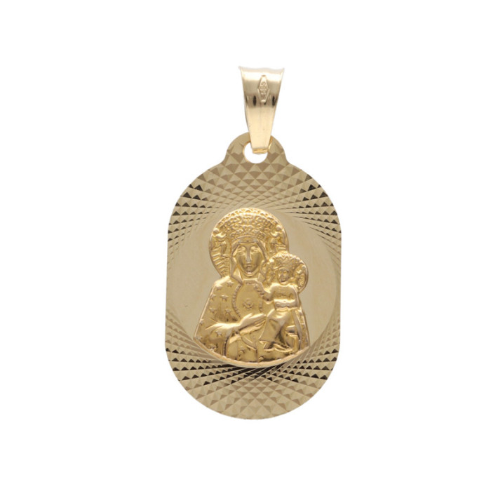 Złoty medalik 585  Matka Boska w owalu Chrzest