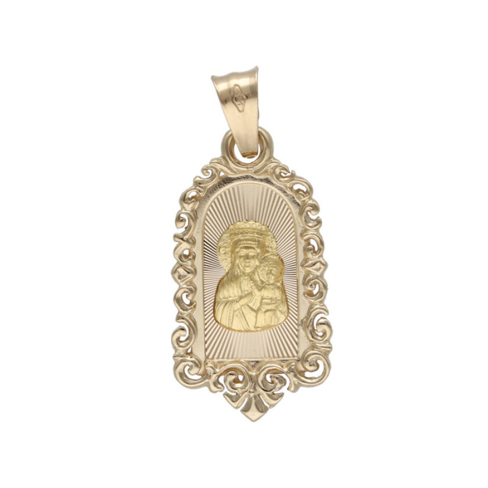 Złoty medalik 585 Chrzest Maryja w ozdobnej ramce