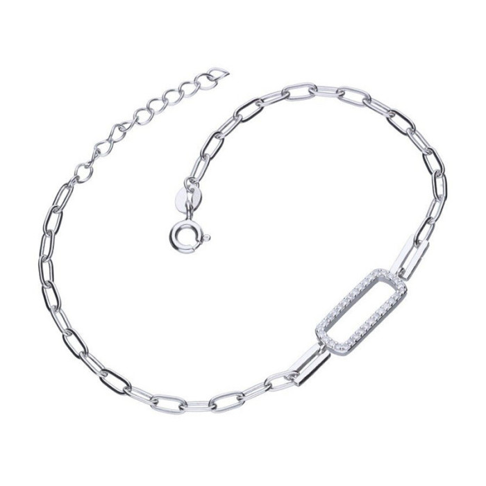 Srebrna bransoletka 925 łańcuszek prostokąt z cyrkoniami