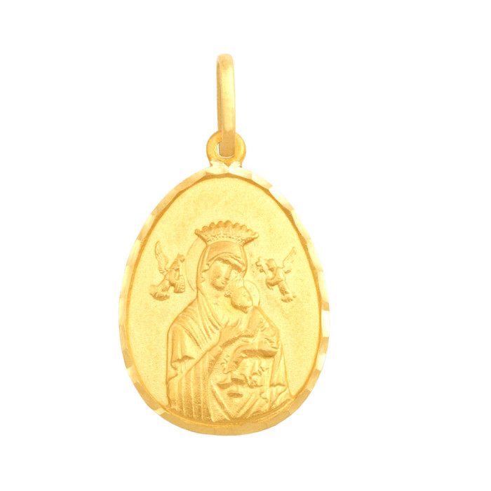 Złoty medalik 585 Matka Boska z dzieciątkiem Chrzest 2,00g