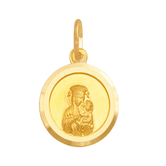 Złoty medalik 585 okrągły Matka Boska Chrzest 2,50g