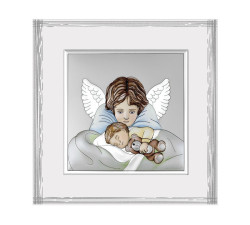 Srebrny obrazek z aniołem stróżem 18x18cm chrzest