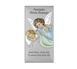 Srebrny obraz anioł stróż modlitwa 9x18cm chrzest