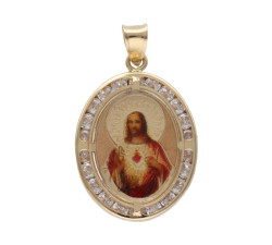 Złoty medalik 585 Chrzest  Jezus w owalu cyrkonie