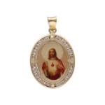 Złoty medalik 585 Chrzest  Jezus w owalu cyrkonie