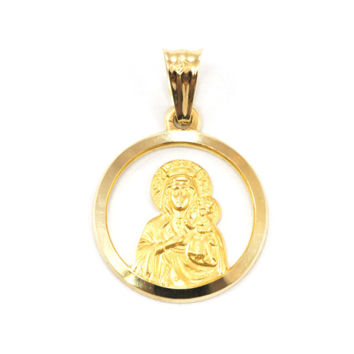 Złoty medalik 585 Chrzest Matka Boska Królowa w kole