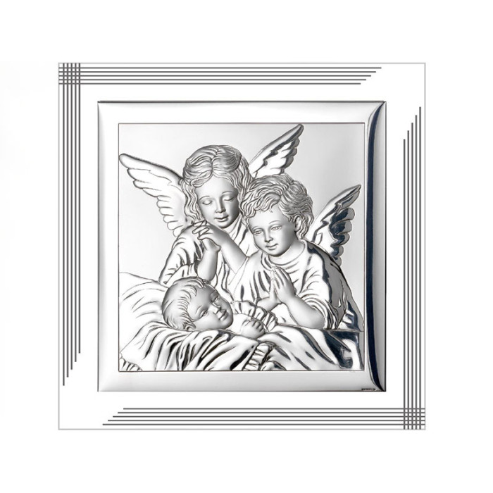 Kwadratowy obraz z Aniołem na chrzest 12x12cm