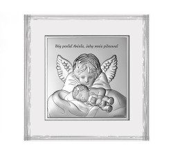 Srebrny obraz z aniołem 12x12cm na chrzest