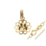 Złoty komplet biżuterii  585 kwiatuszek z aniołkiem ankier