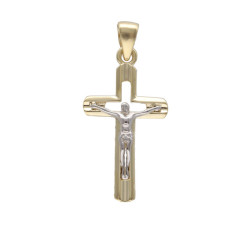 Złota zawieszka 585 krzyżyk Jezus z białego złota chrzest 0,95g
