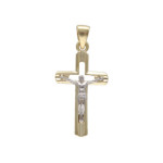 Złota zawieszka 585 krzyżyk Jezus z białego złota chrzest 0,95g