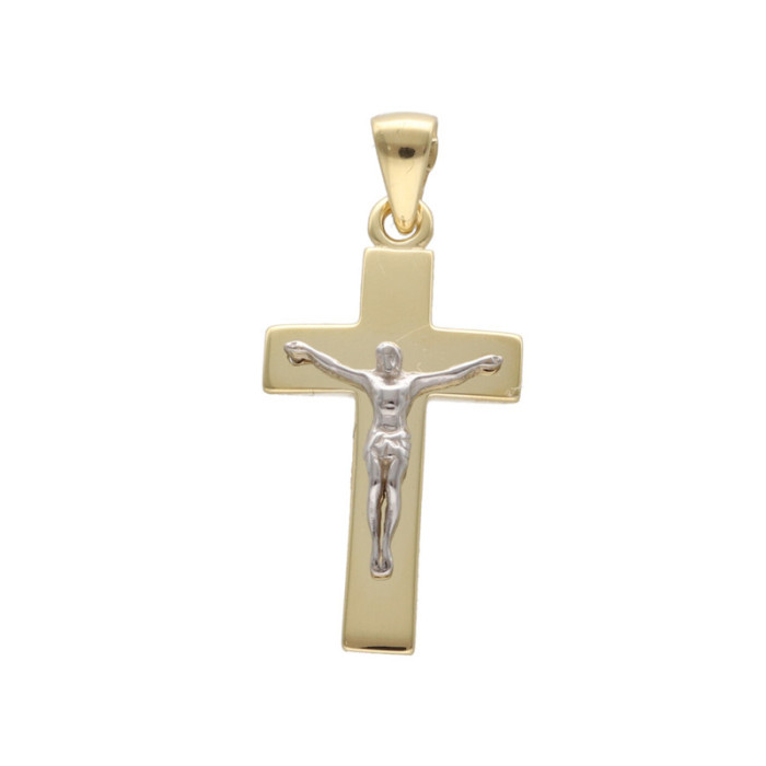Złota zawieszka 585 krzyż Jezus w białym złocie chrzest 3,18g