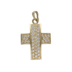Złota zawieszka 585 krzyż zdobiony cyrkoniami chrzest