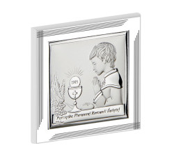Srebrny obraz z chłopcem 12x12cm chrzest komunie
