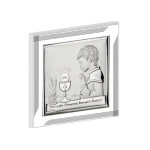 Srebrny obraz z chłopcem 12x12cm chrzest komunie