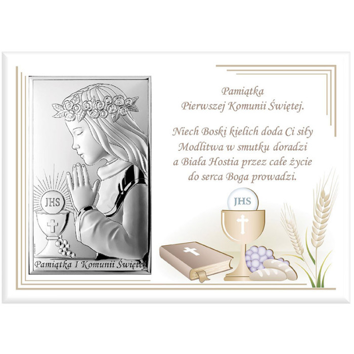 Srebrny obrazek dziewczyna 18x13cm chrzest komunia