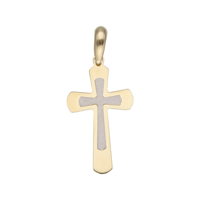 Złota zawieszka 585 krzyż z białym złotem chrzest 2,23g