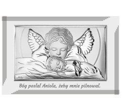 Srebrny obraz z aniołem 9x13cm na chrzest