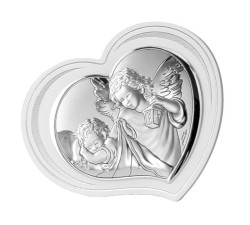 Srebrny obrazek serce z aniołkiem 19x16cm chrzest