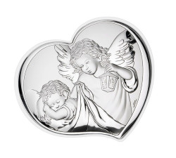 Srebrny obraz serce z aniołem 10,5x9cm na chrzest