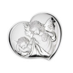 Srebrny obraz serce z aniołem 7,5x6cm na chrzest