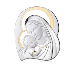 Srebrny obraz Matka Boska ze złoceniem 6,5x7,5cm chrzest