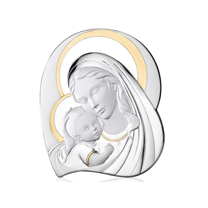 Srebrny obraz Matka Boska ze złoceniem 23,5x27,5cm chrzest