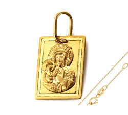 Złoty komplet biżuterii 585 prostokątny medalik chrzest