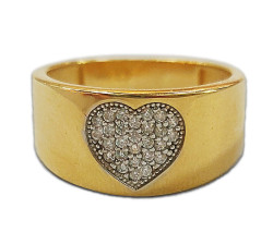 Złoty pierścionek 585 serce zdobione białymi cyrkoniami