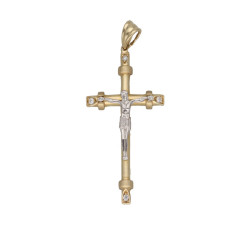 Złota zawieszka 585 krzyż z białym złotem cyrkonie chrzest 4,06g