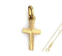 Złoty komplet biżuterii 585 krzyż promienie chrzest