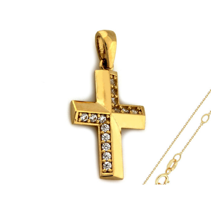 Złoty komplet biżuterii 585 krzyż cyrkonie chrzest