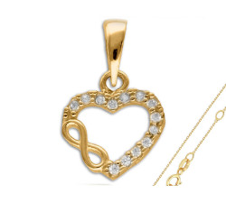 Złoty komplet biżuterii 585 serce łączone z nieskończonością