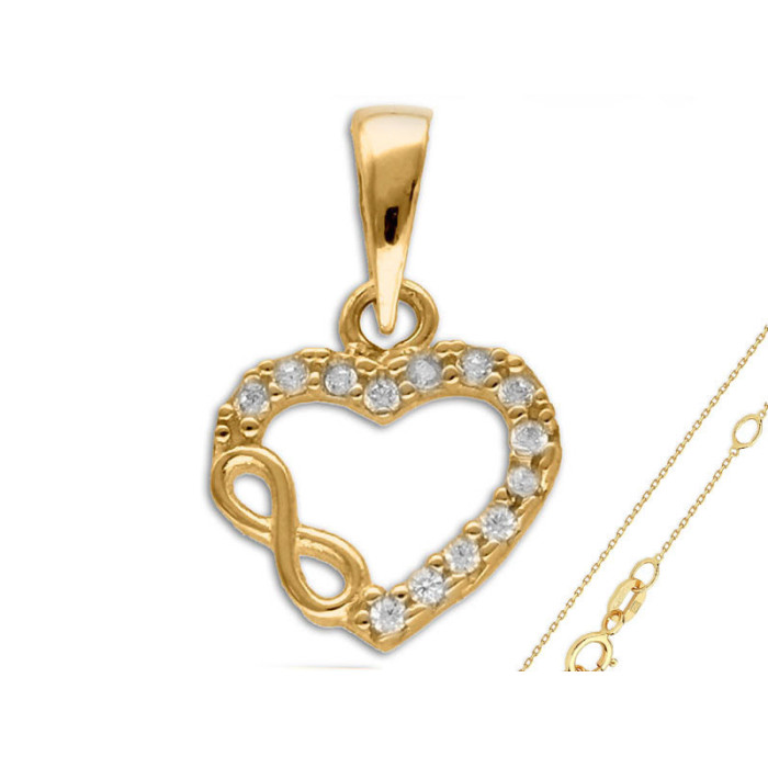 Złoty komplet biżuterii 585 serce łączone z nieskończonością