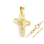 Złoty komplet biżuterii 333 ażurowy krzyż chrzest