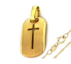 Złoty komplet biżuterii 333 blaszka krzyż chrzest