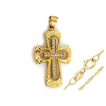 Złoty komplet biżuterii 333 krzyż cyrkonie chrzest