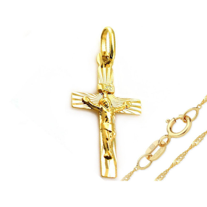 Złoty komplet biżuterii 333 krzyżyk z Jezusem chrzest