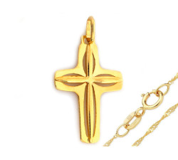 Złoty komplet biżuterii 333 ażurowy krzyżyk chrzest