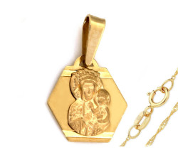 Złoty komplet biżuterii 333 Matka Boska Częstochowska chrzest