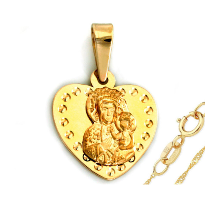 Złoty komplet biżuterii 333 medalik serduszko chrzest