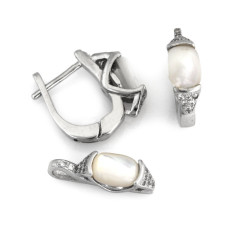 Srebrny komplet biżuterii 925 elegancki z masą perłową