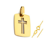 Złoty komplet biżuterii 585 blaszka krzyż chrzest komunia