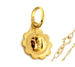 Złoty komplet biżuterii 333 Matka Boska kwiat chrzest
