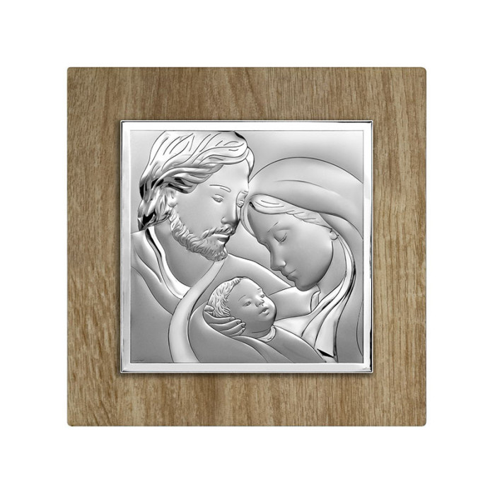 Srebrny kwadratowy obraz 12x12cm Święta Rodzina chrzest