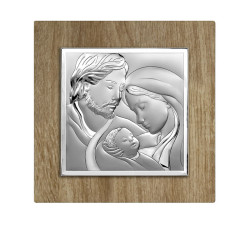 Srebrny kwadratowy obraz 23,5x23,5cm Święta Rodzina chrzest