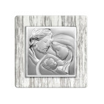 Srebrny obraz jasne drewno 48x48cm Święta Rodzina chrzest